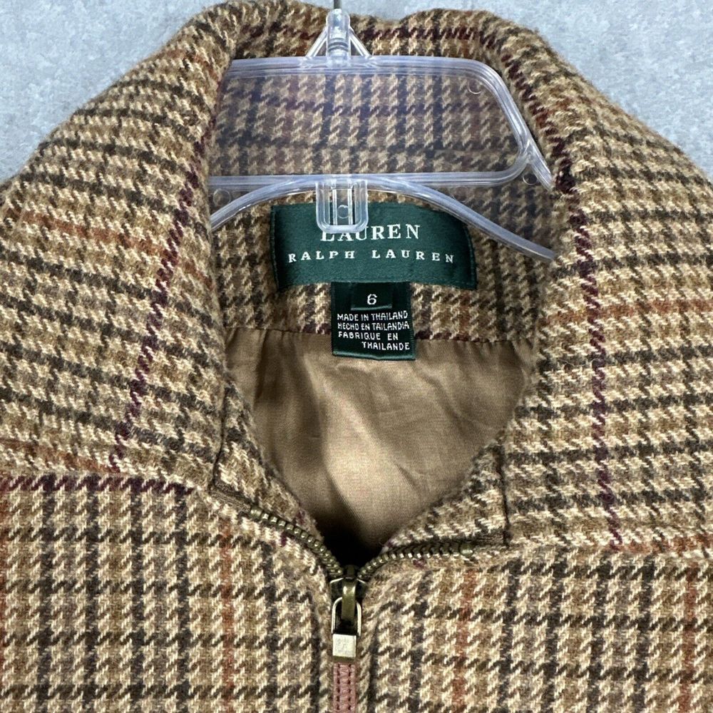 Vintage Lauren Ralph Lauren Blazer Womens 6 Brown Full Zip Houndstooth 100% Wool - Picture 3 of 11